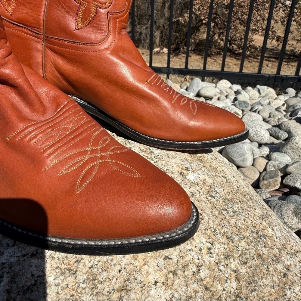 Justin Boots Men's Western Cowboy Boots Brown Pull-On Embroidered Snip Toe 9.5D - Picture 2 of 12